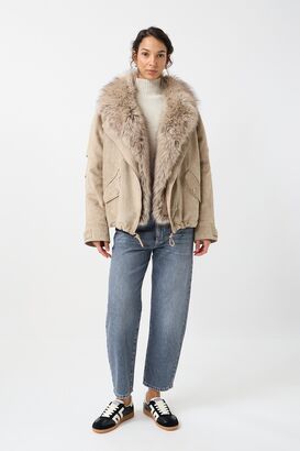 Jacke aus Velours mit Fake Fur