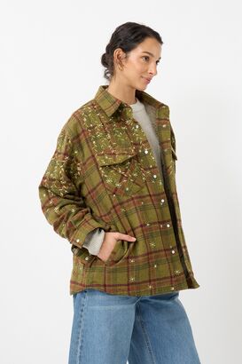 Oversize Hemdjacke mit Stickerei