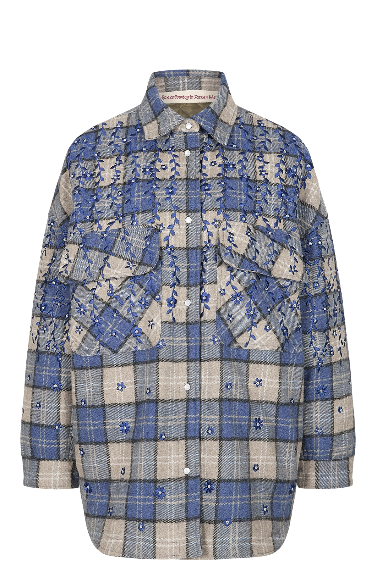Oversize Hemdjacke mit Stickerei