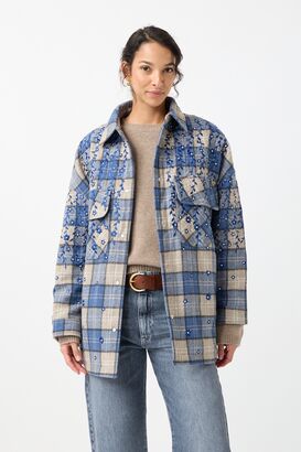 Oversize Hemdjacke mit Stickerei
